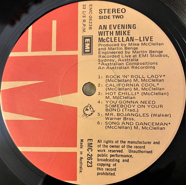 Mike McClellan – An Evening With Mike McClellan - Live LP vinyl record, image 4 of 4