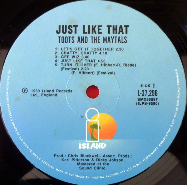 Toots & The Maytals – Just Like That LP vinyl record, image 3 of 4