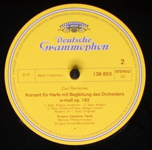 Wolfgang Amadeus Mozart, Carl Reinecke, Karlheinz Zöller, Nicanor Zabaleta, Berliner Philharmoniker, Ernst Märzendorfer – Konzert Für Flöte Und Harfe • Konzert Für Harfe LP vinyl record, image 4 of 4