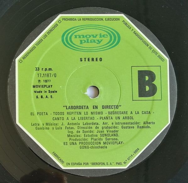José Antonio Labordeta – Labordeta En Directo LP vinyl record, image 6 of 7