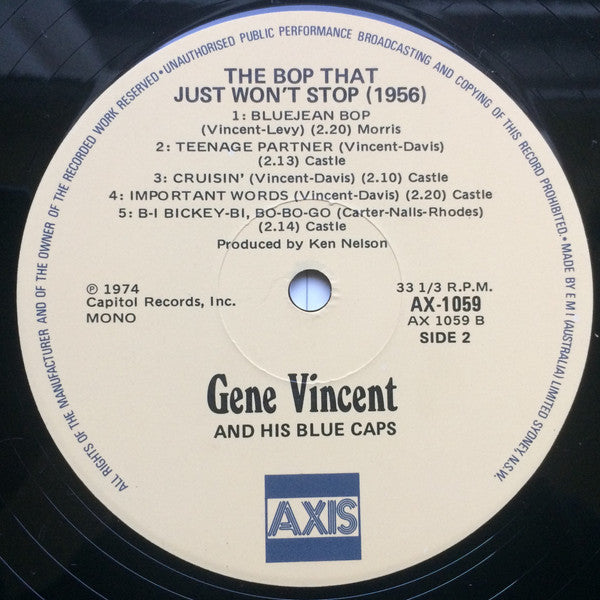 Gene Vincent & His Blue Caps – The Bop That Just Won't Stop LP vinyl record, image 5 of 5