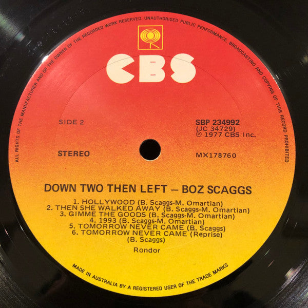 Boz Scaggs – Down Two Then Left LP vinyl record, image 6 of 9