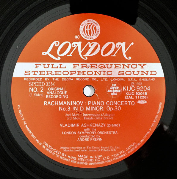 Sergei Rachmaninoff, Vladimir Ashkenazy, London Symphony Orchestra, André Previn – Piano Concerto No.3 In D Minor LP vinyl record, image 4 of 7