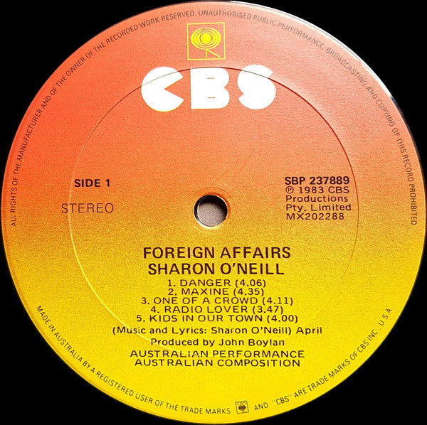 Sharon O'Neill – Foreign Affairs LP vinyl record, image 2 of 5