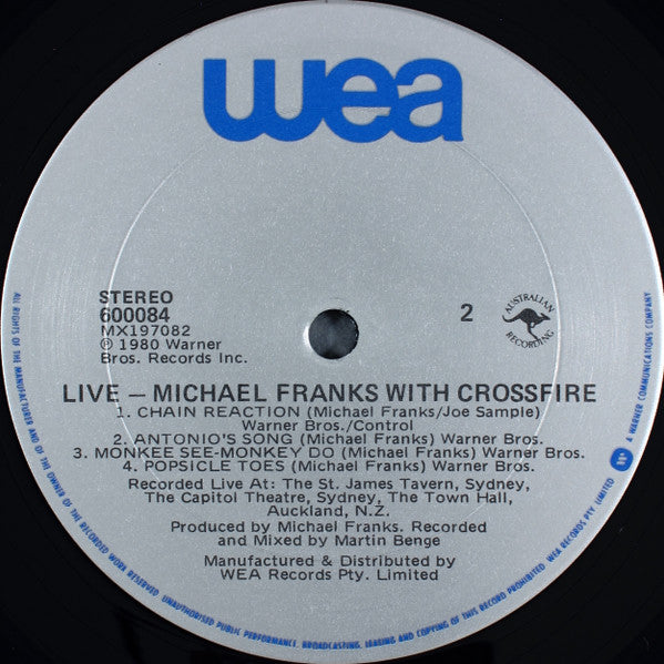 Michael Franks, Crossfire – Live LP vinyl record, image 4 of 6