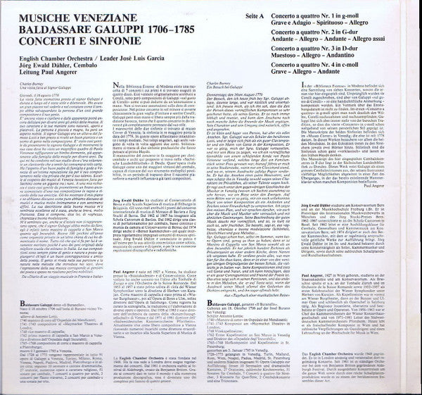 Baldassare Galuppi, English Chamber Orchestra, Jörg Ewald Dähler, Paul Angerer – Concerti E Sinfonie LP vinyl record, image 2 of 6