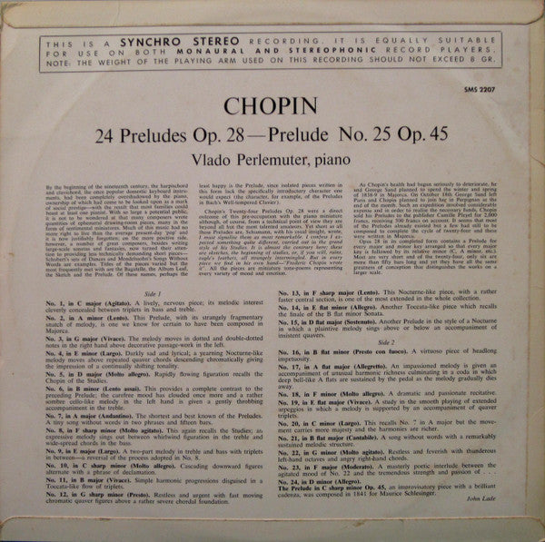 Frédéric Chopin, Vlado Perlemuter – 24 Preludes Op. 28 - Prelude No. 25 No. 45 LP vinyl record, image 2 of 4