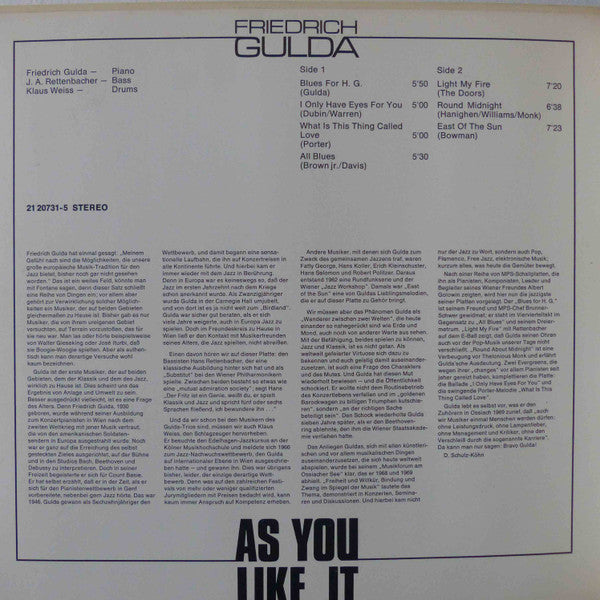 Friedrich Gulda – As You Like It LP vinyl record, image 2 of 6