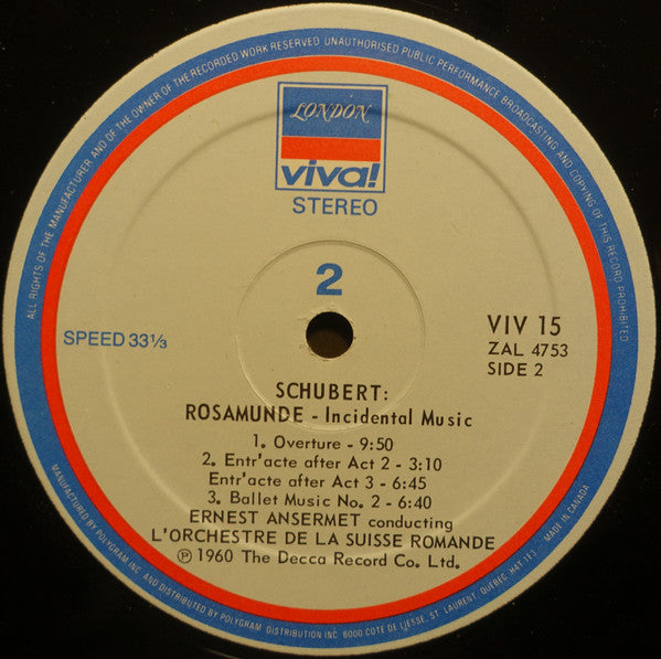 Felix Mendelssohn-Bartholdy, Franz Schubert, Ernest Ansermet, L'Orchestre De La Suisse Romande – A Midsummer Night's Dream / Rosamunde LP vinyl record, image 4 of 4