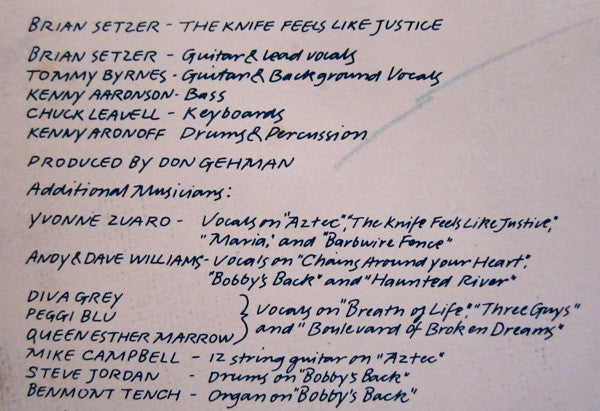 Brian Setzer – The Knife Feels Like Justice LP vinyl record, image 9 of 10