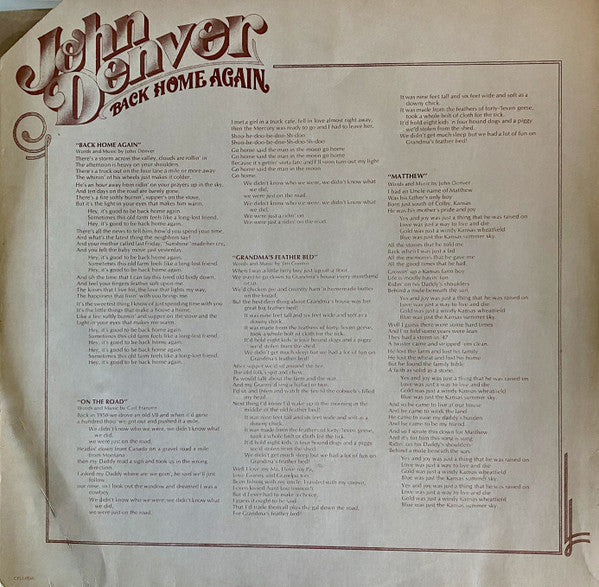 John Denver – Back Home Again LP vinyl record, image 7 of 8