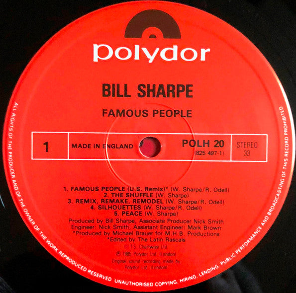 Bill Sharpe – Famous People LP vinyl record, image 3 of 4
