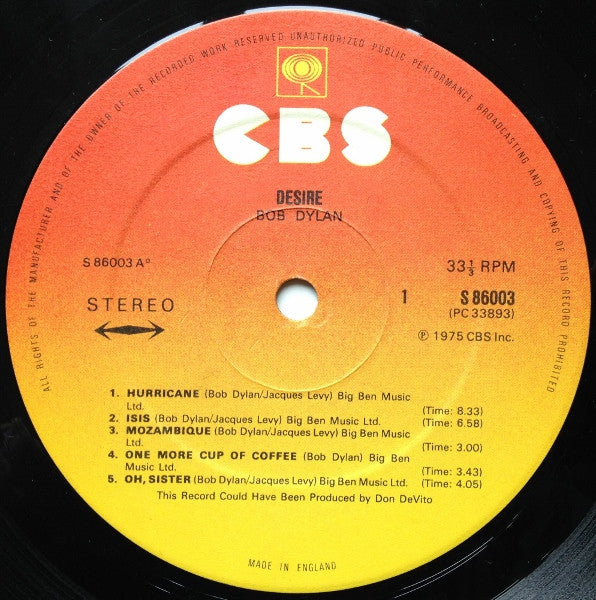 Bob Dylan – Desire LP vinyl record, image 3 of 6