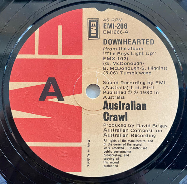 Australian Crawl – Downhearted 7" vinyl record, image 1 of 2