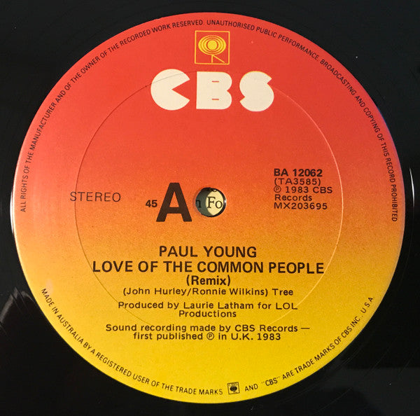 Paul Young – Love Of The Common People (Extended Club Mix) 12" vinyl record, image 3 of 4