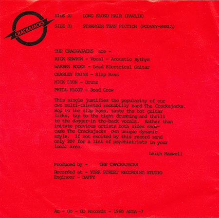 Crackajacks – Long Blond Hair / Stranger Than Fiction 7" vinyl record, image 2 of 4