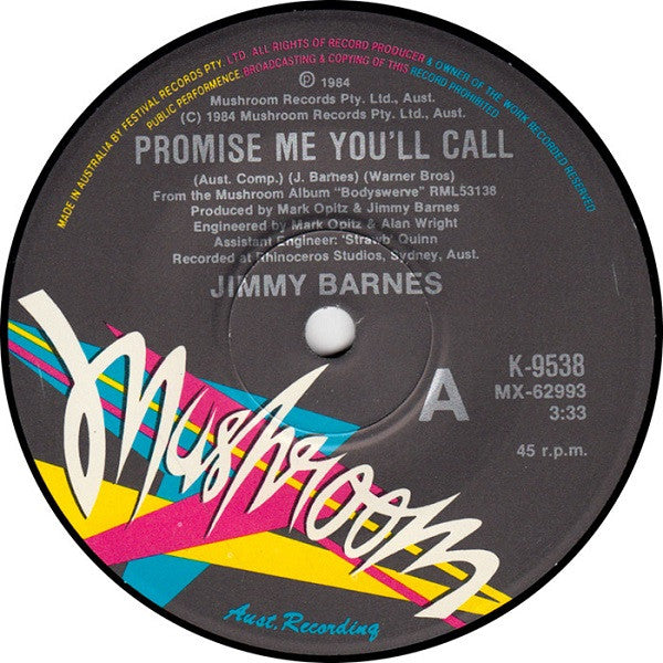 Jimmy Barnes – Promise Me You'll Call 7" vinyl record, image 3 of 4