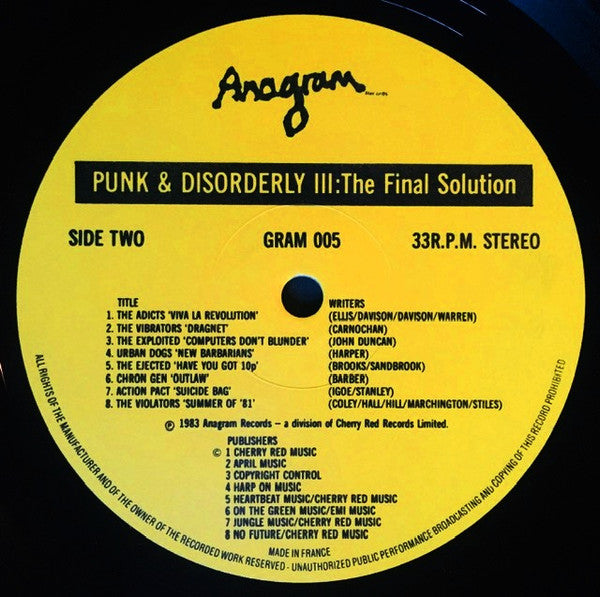 Various – Punk And Disorderly III - The Final Solution LP vinyl record, image 4 of 4