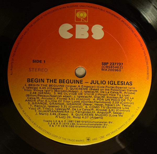 Julio Iglesias – Begin The Beguine LP vinyl record, image 3 of 4
