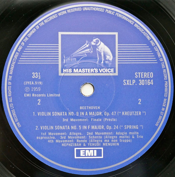 Ludwig van Beethoven, Yehudi Menuhin, Hephzibah Menuhin – 'Spring' And 'Kreutzer' Sonatas LP vinyl record, image 7 of 7