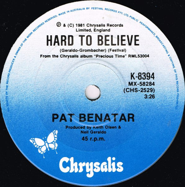 Pat Benatar – Fire And Ice 7" vinyl record, image 2 of 2