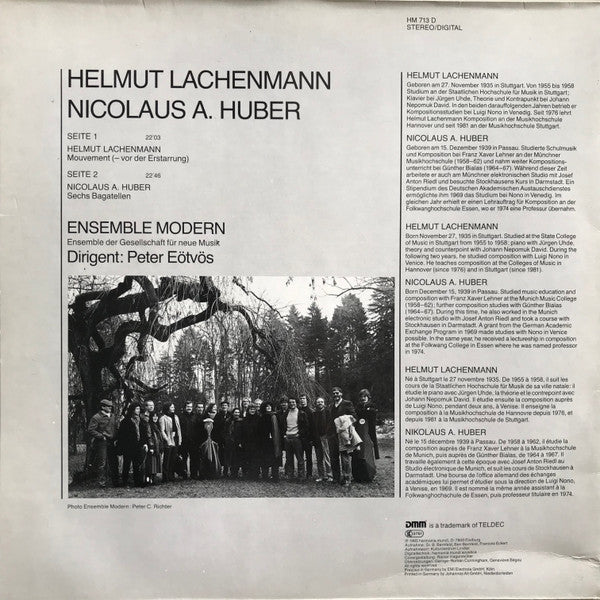Ensemble Modern, Peter Eötvös, Nicolaus A. Huber, Helmut Lachenmann – Sechs Bagatellen / Mouvement (- Vor Der Erstarrung) LP vinyl record, image 2 of 6