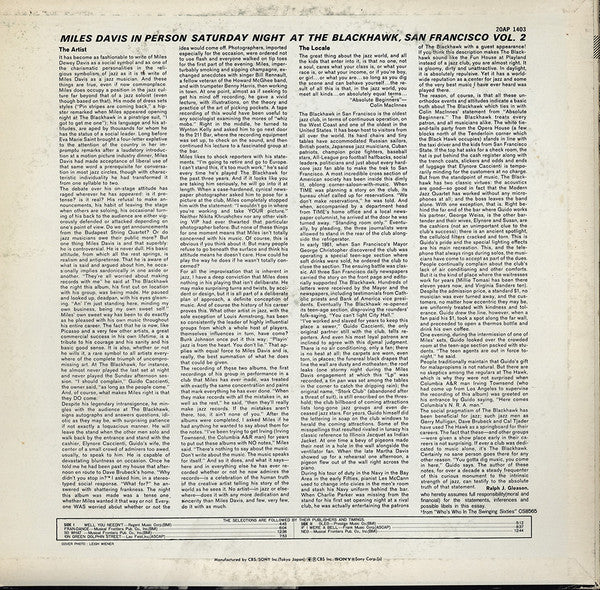 Miles Davis – In Person, Saturday Nights At The Blackhawk, San Francisco, Volume II LP vinyl record, image 3 of 7