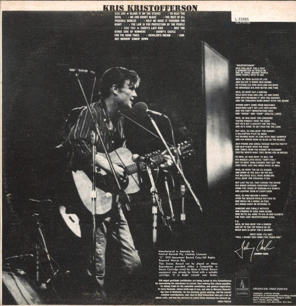 Kris Kristofferson – Kristofferson LP vinyl record, image 2 of 3