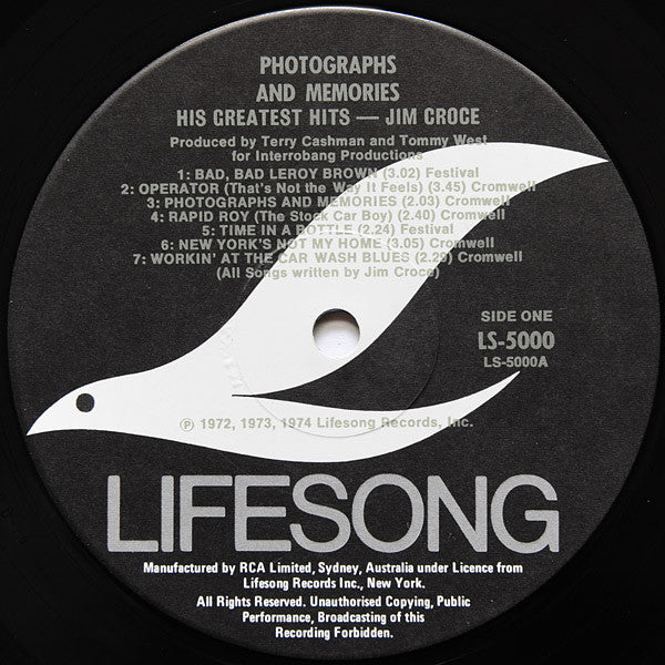 Jim Croce – Photographs & Memories: His Greatest Hits LP vinyl record, image 3 of 6