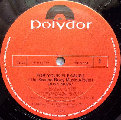 Roxy Music – For Your Pleasure LP vinyl record, image 4 of 4