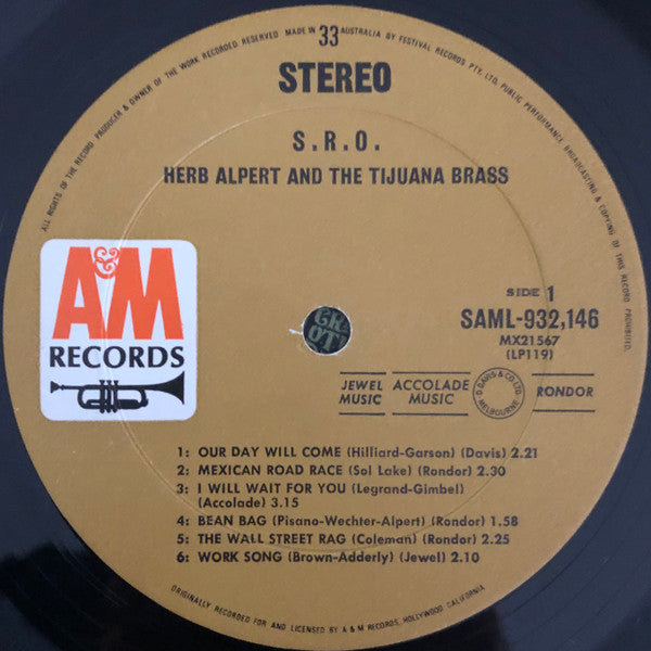Herb Alpert & The Tijuana Brass – S.R.O. LP vinyl record, image 3 of 4