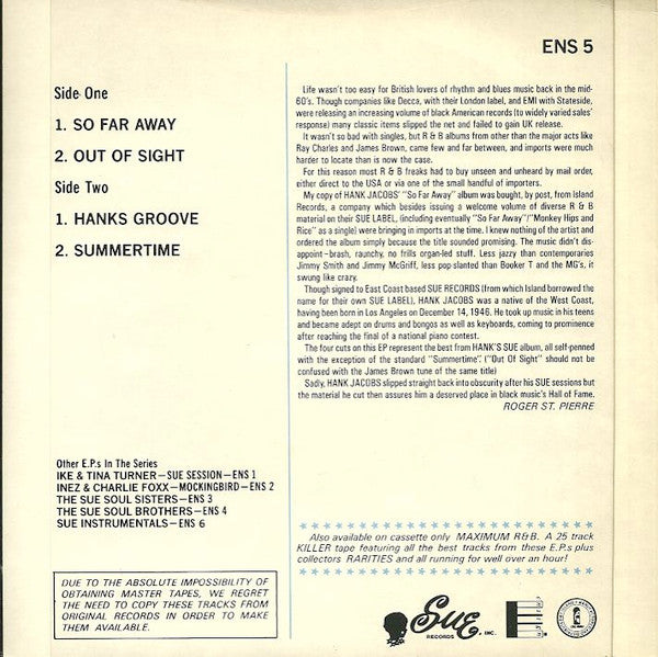 Hank Jacobs – So Far Away 7" vinyl record, image 2 of 2