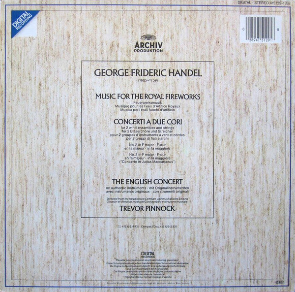 Georg Friedrich Händel, The English Concert, Trevor Pinnock – Music For The Royal Fireworks, Concerti A Due Cori LP vinyl record, image 2 of 7
