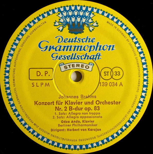 Johannes Brahms, Géza Anda, Herbert Von Karajan, Berliner Philharmoniker – Klavierkonzert Nr. 2 B-Dur LP vinyl record, image 3 of 4