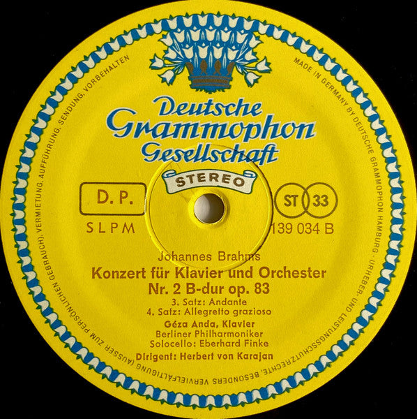 Johannes Brahms, Géza Anda, Herbert Von Karajan, Berliner Philharmoniker – Klavierkonzert Nr. 2 B-Dur LP vinyl record, image 4 of 4