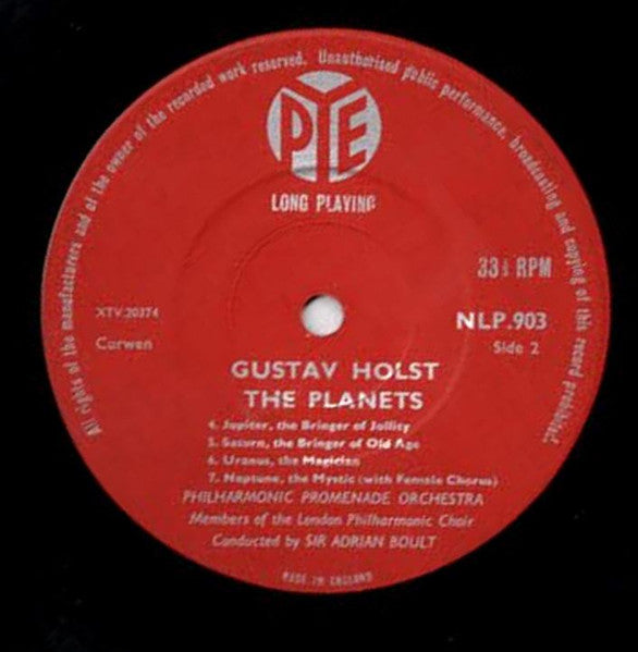 Gustav Holst, The Philharmonic Promenade Orchestra, London Philharmonic Choir, Sir Adrian Boult – The Planets LP vinyl record, image 4 of 4