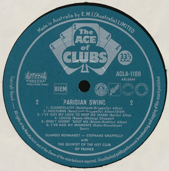Django Reinhardt, Stéphane Grappelli, Quintette Du Hot Club De France – Parisian Swing LP vinyl record, image 4 of 4