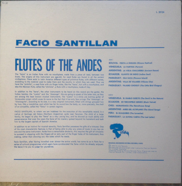 Facio Santillan – Flutes of the Andes LP vinyl record, image 2 of 4