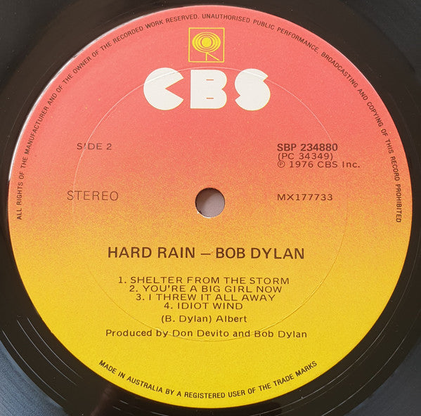 Bob Dylan – Hard Rain LP vinyl record, image 4 of 5