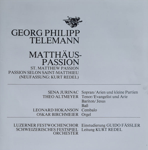 Georg Philipp Telemann, Sena Jurinac, Theo Altmeyer, Horst Günter, Franz Crass, Kurt Redel – Matthäus-Passion (2xLP) LP vinyl record, image 8 of 10