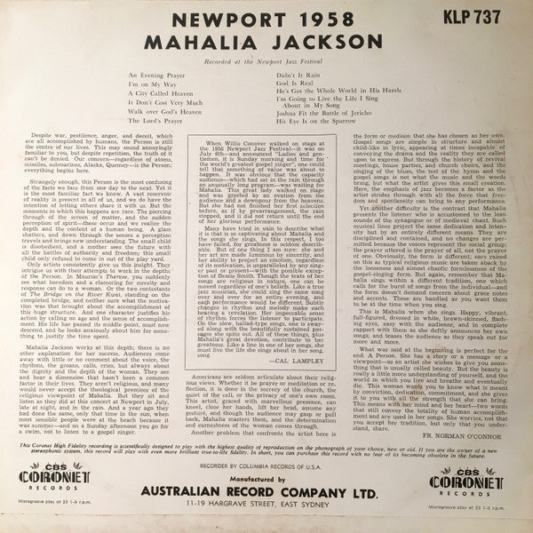 Mahalia Jackson – Newport 1958 LP vinyl record, image 2 of 4