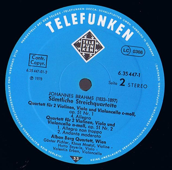 Johannes Brahms, Alban Berg Quartett – Sämtliche Streichquartette = Complete String Quartets = Intégrales Des Quatuors A Cordes (2xLP) LP vinyl record, image 4 of 9