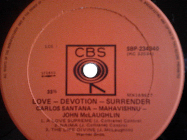 Carlos Santana, John McLaughlin – Love Devotion Surrender LP vinyl record, image 5 of 6