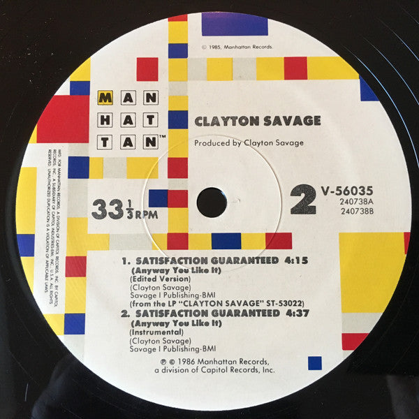 Clayton Savage – Satisfaction Guaranteed 12" vinyl record, image 2 of 3