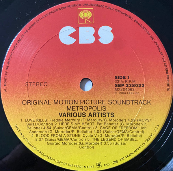 Various – Metropolis (Original Motion Picture Soundtrack) LP vinyl record, image 10 of 10