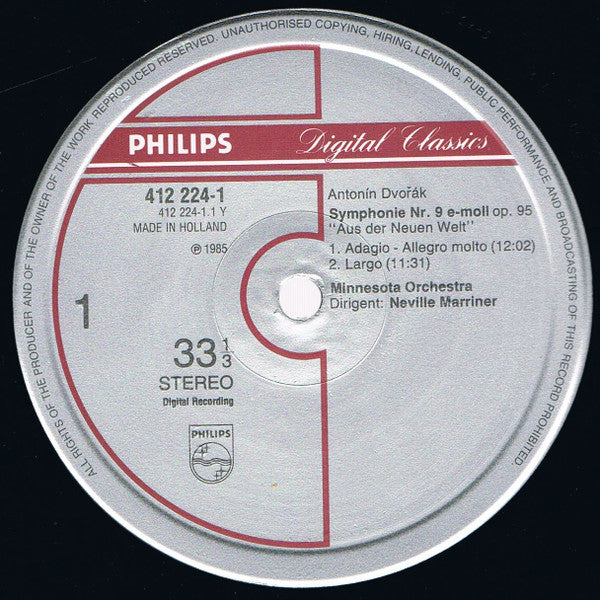 Antonín Dvořák, Sir Neville Marriner, Minnesota Orchestra – Symphony No. 9 "New World" • "Neue Welt" LP vinyl record, image 2 of 2