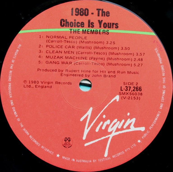 The Members – 1980 - The Choice Is Yours LP vinyl record, image 4 of 4