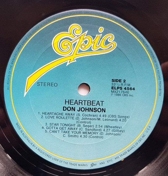 Don Johnson – Heartbeat LP vinyl record, image 8 of 8