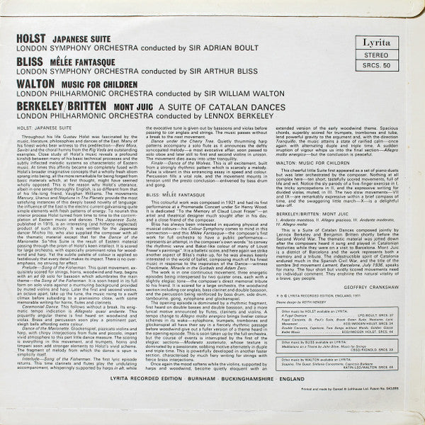 Gustav Holst, Arthur Bliss, Lennox Berkeley, Benjamin Britten, Sir William Walton – Japanese Suite / Mêlée Fantasque / Mont Juic (Suite Of Catalan Dances) / Music For Children LP vinyl record, image 2 of 4