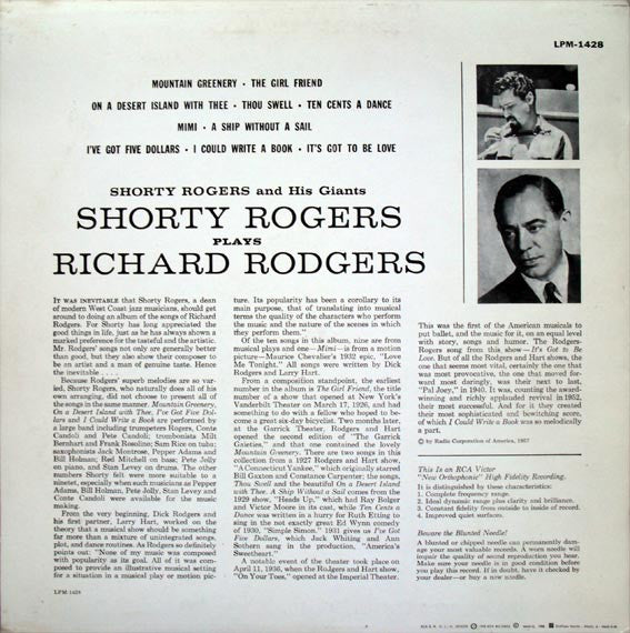 Shorty Rogers And His Giants – Shorty Rogers Plays Richard Rodgers LP vinyl record, image 2 of 4